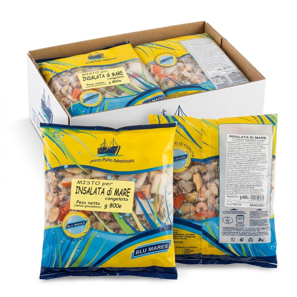 [3DMA407] Tiefgekühlter Meeresfrüchtesalat 5 x 0,8 kg (Karton 4 kg) — Blu Mares