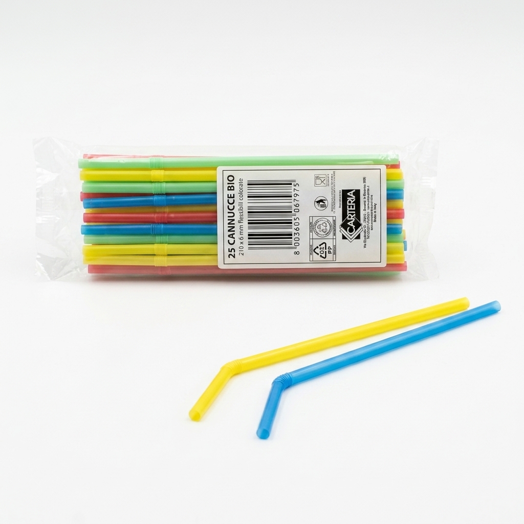 Cannucce Bio Flessibili Colorate 210x6 mm 25 Pz — Carteria