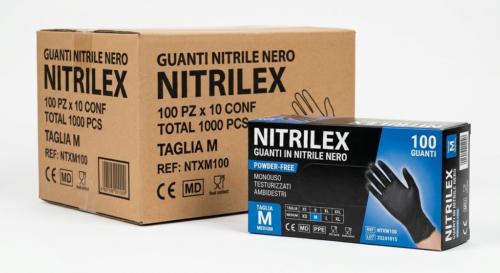 [47031] Guanti Nitrile Nero Nitrilex M 100pz pack AL