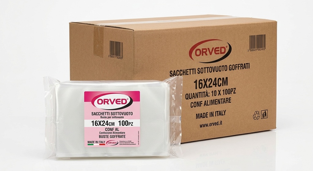 SACCHETTI SOTTOVUOTO ORVED 16X24CM 100PZ CONF AL