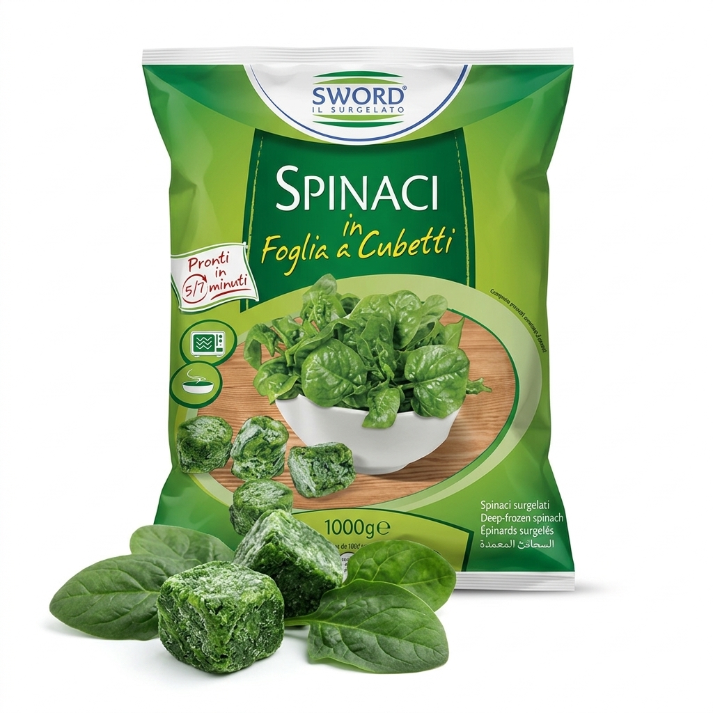 BLATTSPINAT WÜRFEL TIEFGEKÜHLT 50G BEUTEL 1KG 10KG KRT FREDD NETT