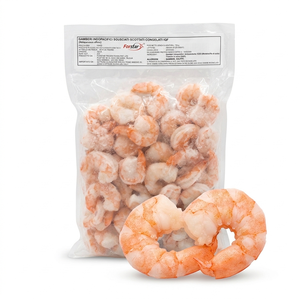CREVETTES DÉCORTIQUÉES INDE 10/20 PCS/KG CONF 0.750KG SURGELÉ NETT