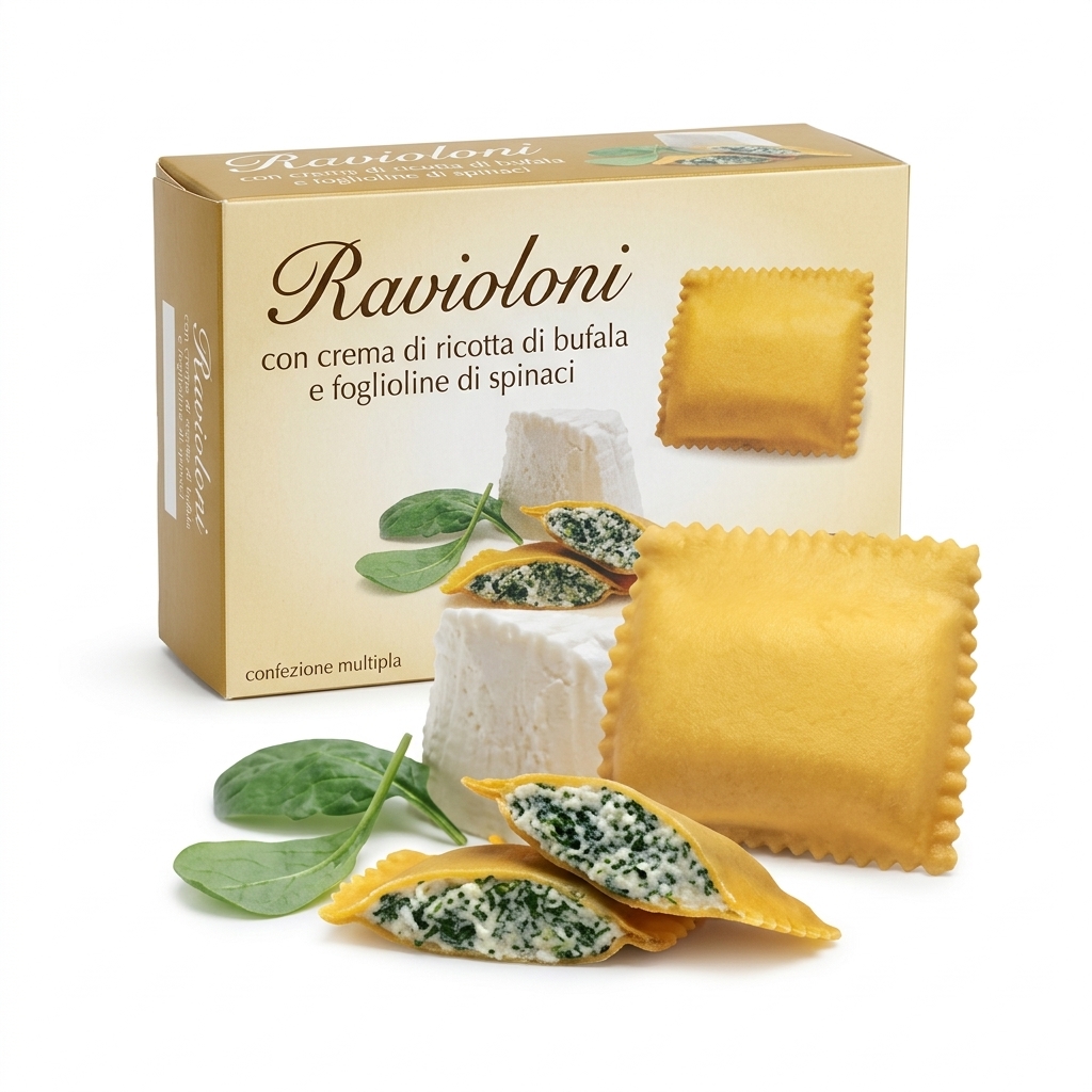 [07111112] RAVIOLONI RICOTTA DI BUFALA E SPINACI 1X2KG CRT DIVINE POL