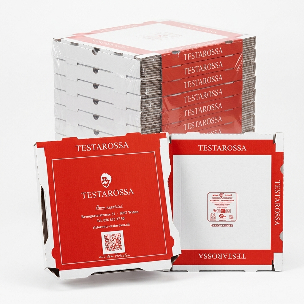 CUSTOM PIZZA BOXES TESTAROSSA 33X33X3.5 100PCS PKG LIN