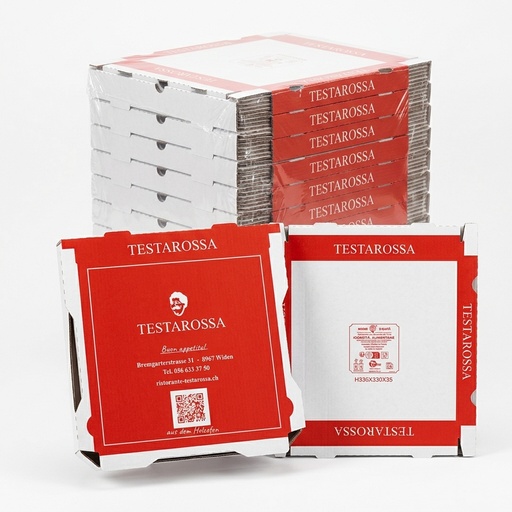 Personalisierte Pizzakartons Testarossa 33x33x3,5 cm (Packung 100 Stk.) – Liner Italia