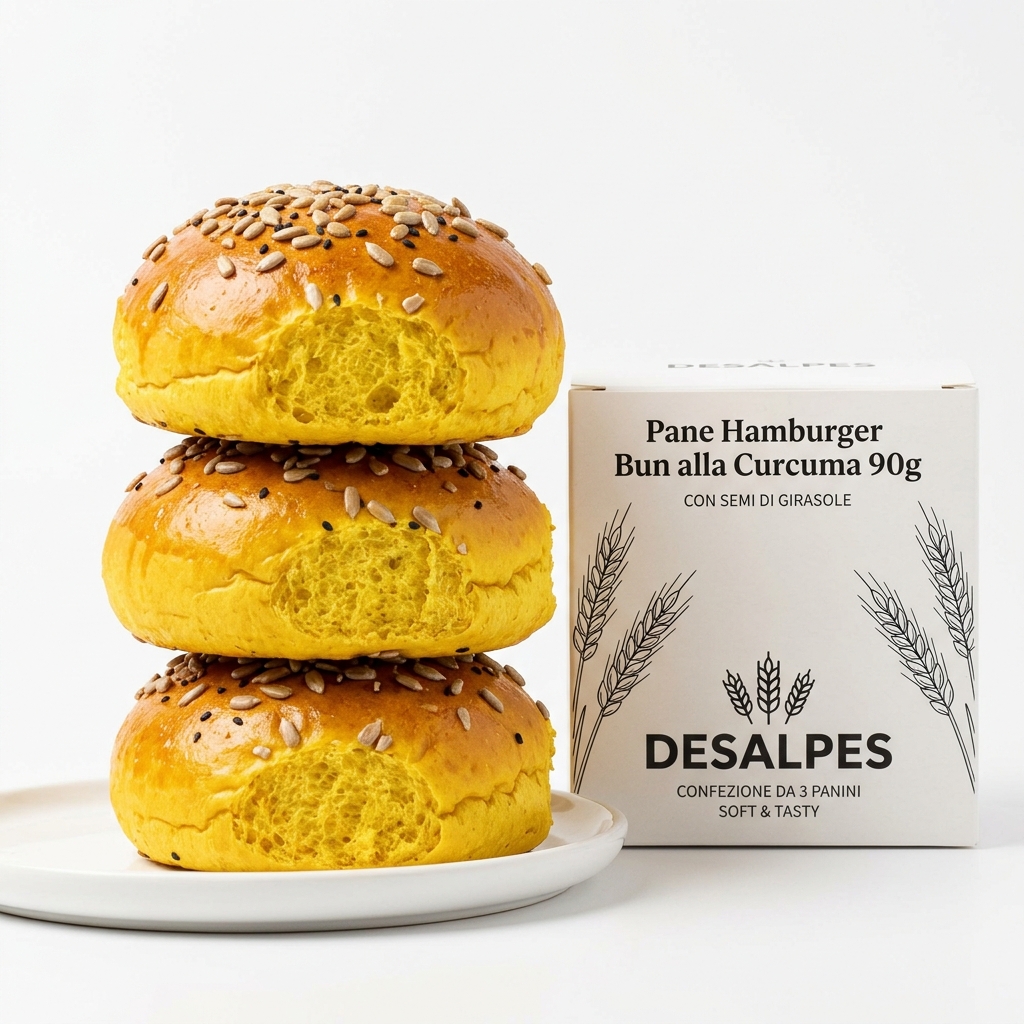 [07112169] Pane Hamburger Bun alla Curcuma 90 g (Cartone 36 pz / 3 kg) — Desalpes