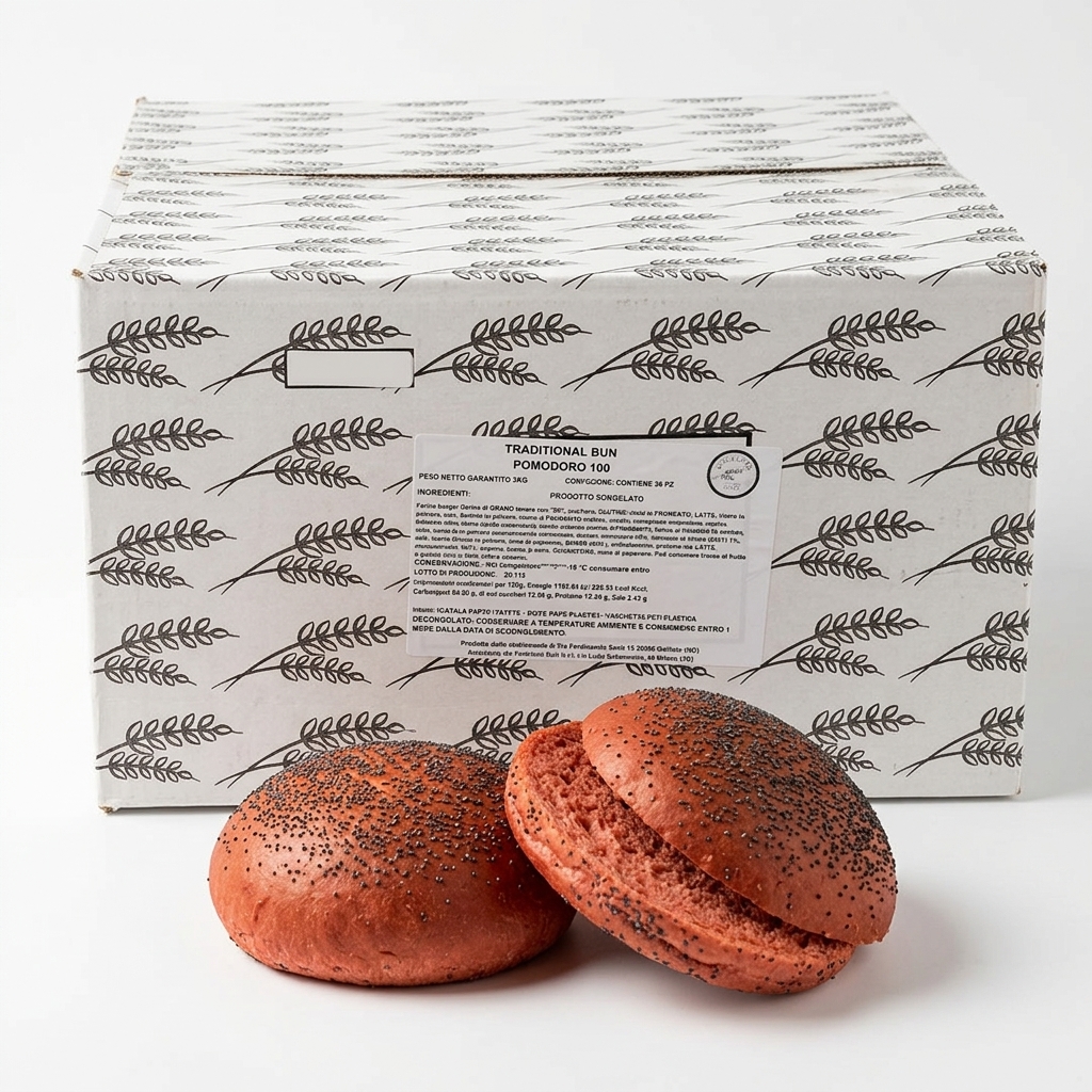 Pain à Hamburger à la Tomate 90 g (Carton 36 pcs / 3 kg) — Desalpes