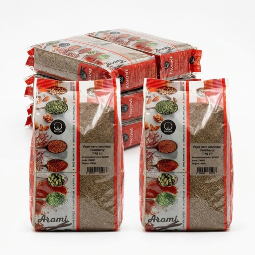 Pepe Nero Macinato Tellicherry 1 kg (Cartone 12 kg) — Pavone
