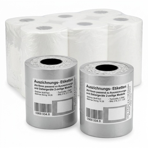 [0969.004.8] White Pricing-Gun Labels 26x12 mm 1-Line - 1100 Pcs x 3 Rolls