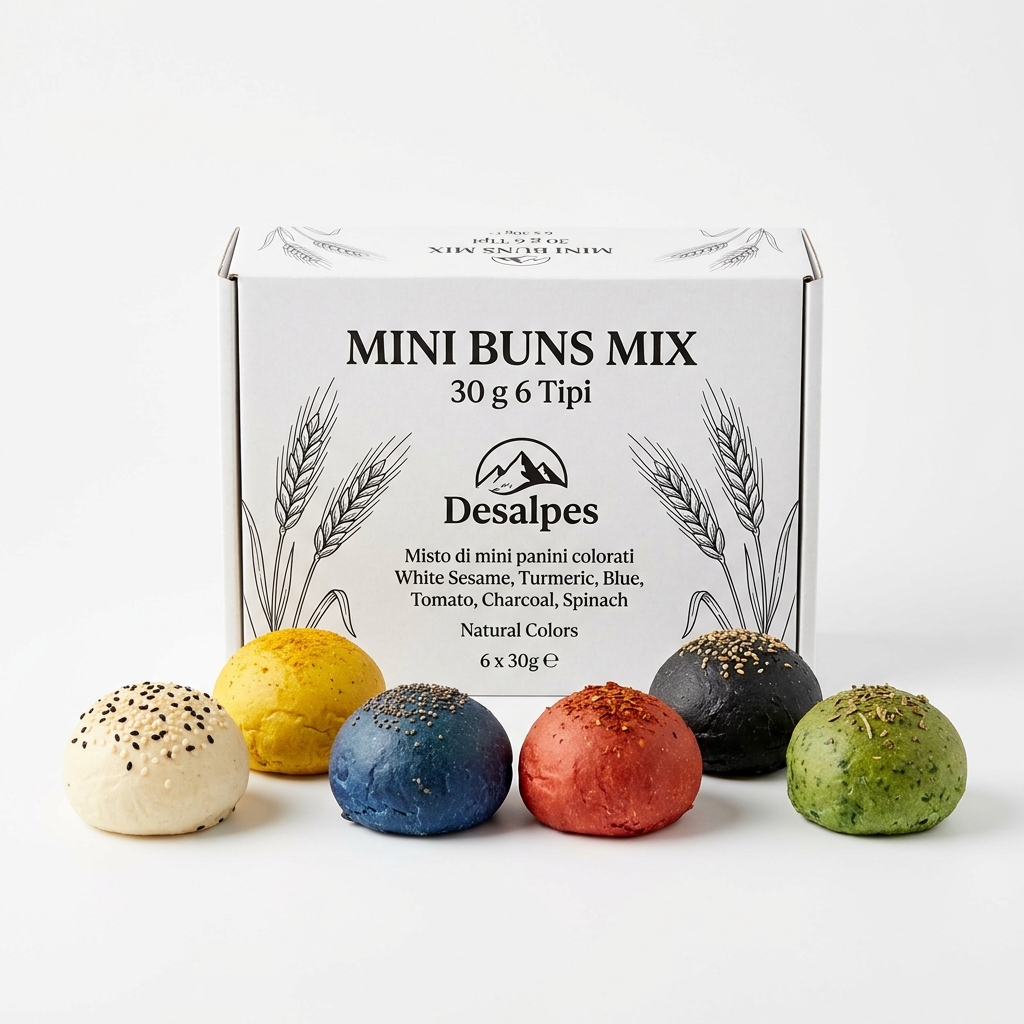 [07205004] Mini Buns Mix 30 g 6 Tipi (Cartone 60 pz / 1,8 kg) — Desalpes